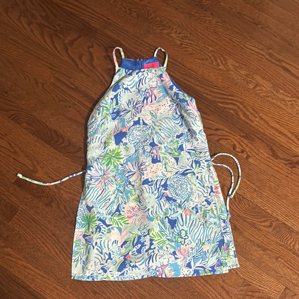 Lilly Pulitzer Floral Halter Dress in Blue and Pink